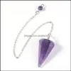 Necklaces & Pendants Jewelry 36*18Mm Big Size Trendy-Beads Sier Plated Hexagon Pyramid Pendum Chakra Natural Purple Amethysts Pendant Wjl289