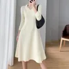 Casual Kleider Herbst Winter Dicke V-ausschnitt Pullover Kleid Elegante Frauen 2021 Lange Weibliche A-linie Schlank Sexy Strick