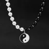 Chaines Collier en acier inoxydable Tai Chi Disc Pendant Black and White Pearl Long Punk Fashion For Men Wom290L