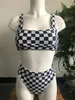 White Grid Houndstooth Sexy Split Baddräkt Baddräkt Kvinnors Familj Triangel Swimwear Plaid Printed High Waist Bikini Black