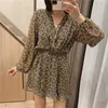 Za Long Sleeve Floral Print Short Dress Women V Neck Surplice Elegant Office Dresses Woman Fashion Elastic Waist Mini Dress 210602