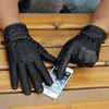 Fingerlose handschuhe 2021 männer echtes leder echtes schaffell schwarz touch screen beilent button samt füge dicke warme mode