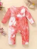 Baby Tie Dye Rib Knit Ruffle Trim Bow Front Jumpsuit SHE