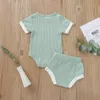 Baby Ribbed Clothes Boys Summer Clothing Set Candy Plain Article Pit Cotton Suit Girls Romper Triangle Pants 2Pieces Sets Bodysuit9400230