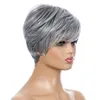 Bob corto peluca sintética Color gris perruques de cheveux humains simulación pelucas de cabello humano Remy para mujeres WIG-332