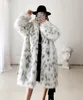 Women Winter New Faux Fox Fur Coat Lady Casual Spliced Leopard Print Fur Jacket Female Thick Warm Mid-long Plush Outerwear