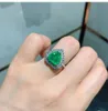 Charms 925 Sterling Silver Heart-Shaped 10*10mm Paraiba Tourmaline Emerald Rings for Women Lab Diamond Moissanite Fine Jewelry