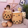 2021 Toys Cute Fruit Drink Stuffed Soft Pink Strawberry Milk Plush Boba Cup Toy Bubble Tea Pillow Cushion Kids Gift