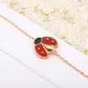 Europa Luxury Top Quality Berömda Brand Pure 925 Silver Smycken Rose Gold Färg Natural Gemstone Lucky Ladybug Spring Armband