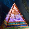 8cm 7 Chakra Stratificato Pietra Naturale Orgone Piramide EMF Artigianato Straordinario Albero della Vita Guarigione Cristallo Orgonite Torre Figurine Generatore di Energia Reiki Meditazione