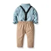 Boy Bowtie Shirt Strap Pants Suit Children's Baby Cotton Gentleman Dress 210515