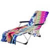 Tie Dye Beach Chair Slipcover Pool Lounge Chaise Towel Sun Lounges Covers with Side Storage Pockets