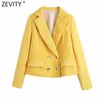 Zevity 2021 Mulheres Cady Cor Textura Dupla Textura T Curto Slim Blazer Casaco Vintage Female Chic Busintos CT715 x0721