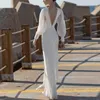 Casual Dresses Ukraine 2022 Ankomstkvinnor klär Vestido Longo Woman Fashion Retro Hög midja V-Neck Halter Split Long Party Kvinna