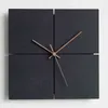 Horloge murale en bois avec mains en noyer quartz silencieux horloge décorative carrée ronde pour le salon du bureau à la maison noire h1230273f