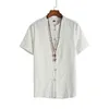 2021 New Men's Cotton Linen Short Sleeves Shirt Male Chinese Style Mandarin Collar Slim Fit T Shirt Black White Summer Tops G1222