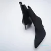 Сапоги Женщины Высокие каблуки Pointe Boots Boots-Женские Стелето Средний Тельф Резина Заостренное Mid-Calf 2021 Дамы Заостренные носки Хлопковая ткань