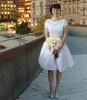 2022 Винтажные короткие рукава свадебные платья свадебное платье кружево лента лента лента атласная атласная талона плюс размер колена vestido de novia 403 403