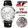 ZF V6 Master Ultra Thin R￩serve de Marche SA938 Relógio automático masculino Q1378420 Caixa de aço com reserva de energia de 38 mm Mostrador branco Couro preto Super Edition Relógios Puretime A1