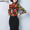 Taille de turtleneck pour femmes CLIC TRANSPARENT blouses femmes coréen chemise florale imprimée chemisier à manches longues surdimensionnées blusas 210317