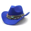 Boinas de lã Chapéus de cowboy ocidental para o estilo de lã de casal de casal de estilo étnico de estilo masculino com boné do homem do cinto