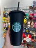 Starbucks Denizkızı Tanrıça 24oz/710ml Plastik Tumbler Kapak Yeniden Kullanılabilir Açık İçme Düz Alt Sütun Şekli Hasır Kupalar Renk Değiştiren Flaş bardakları