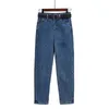 Femmes Sarouel Taille Haute Jeans Casual Denim Pantalon Pantalon Femme Vintage Avec Ceinture 210515