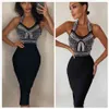 Free Elegant Women Bandage Dress Gorgeous Pearl Design Sexy V Neck Sleeveless Bodycon Club Evening Party 210524