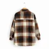 Vintage chique patchwork plaid jasje vrouwen oversized zakken turn-down kraag jassen en jassen casual uitloper streetwear 210521