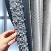 Moderno Luxo Prata Cinza Blackout Cortina Bead Lace Costura High-End Cortina Personalizado para Sala de estar Quarto Cortinas # 4 210218J