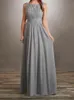 Chiffon Mother of the Bride Dress Silver Gray Draped Bodice and Gathered Skirt