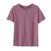 夏のソリッドピュアカラーTシャツの女性の綿Oネックシングルボタン半袖カジュアルトップスミニマリストRopa Mujer T01403B 210421