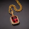 Crystal Cubic Zircon Tennis Chain Onyx Pendant Halsband Set Square Red Blue Stone Pendants Mens Smycken Gift