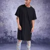 Vêtements d'été personnalité longue demi-manche t-shirt bas chemise à manches courtes t-shirt ample sur le genou long hommes 210722