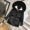 Women's Down & Parkas FTLZZ Winter White Duck Jacket Women Large Natural Fur Hooded Snow Coat Casual Loose Thick Sash Tie Up Luci22
