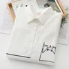 HSA Women Spring Cartoon Blouses Pocket Cat White Bluzka i koszule Długie rękaw duże swobodne bluzy