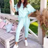 Women Candy Color Two Piece Set Pullover Ruffle Short Sleeve T-shirt+ Long Straight Pants Suits Female Casual Outfit Tracksuits 210709