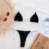 Sexy Halter Swimsuit Bikini Set Mulheres Anel de Metal Hollow Out Lace-Up Brasileiro Mini Micro Thong Mulheres Baithing Suits Dois Peça 210604