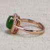 Cluster Ringen 925 Sterling Zilver voor Dames Ovale Vorm Rose Vergulde Natuurlijke Groene Jade Micro Verharde Zirkoon Surround Openingstype