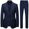 New Fashion Smart Casual Suit 2 Pieces Set of Groom Best Man Wedding Single Buttons Blazer and Full Length Pants X0909