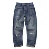 Jeans da uomo alla moda stile street retrò blu vestibilità ampia casual toppe strappate a gamba larga designer pantaloni con buco in denim hip-hop