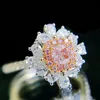 Luxury Pink Crystal AAA Zircon Diamonds Gemstones Flower Rings for Women White Gold Color Fine Jewelry Wedding Party Band Gifts