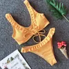 Foment Swimwear Zision 2021 Sexy Bikini Set Women Swimsuit Solid Solid Bikinis Bikinis Ruffle Thong Sating Swimming Knot Biquini