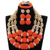 Ohrringe Halskette Orange Korallenperlen Anhänger afrikanische Hochzeit Schmuck Set Dubai Gold Nigeria Braut handgefertigt NCL13288695997237121