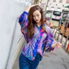 Holographic Print Womens Tops And Blouses Colorful Shirt Loose Long Sleeve Streetwear Blouse Top Femme 210427