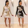 Spring 2020 New Sequin Dress Europe and America Women's Long Sleeve Dress Net Gauze White Black Sequin Dress X0629