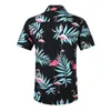 Camisas informales para hombre, Camisas estampadas en negro y azul para hombre, camisa holgada de playa con solapa Ss, manga Floral para verano, moda hawaiana