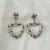 상감 된 다채로운 크리스탈 심장 모양의 고품질 절묘한 스타일 귀걸이 여성 2021 인기있는 디자인 결혼 선물