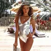 Летнее праздничное пляж Бикини Сплошные без рукавов Женщины для купания купание для купания ретро -серебристого боди Серфинга 210709