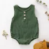 2021 Ins Dzieci Dzieci Wspinaczka Pajacyki Bez Rękawów O-Neck Solid Collar Trzy Przyciski Kombinezony 100% Bawełna Summer Infant Romper 0-2T